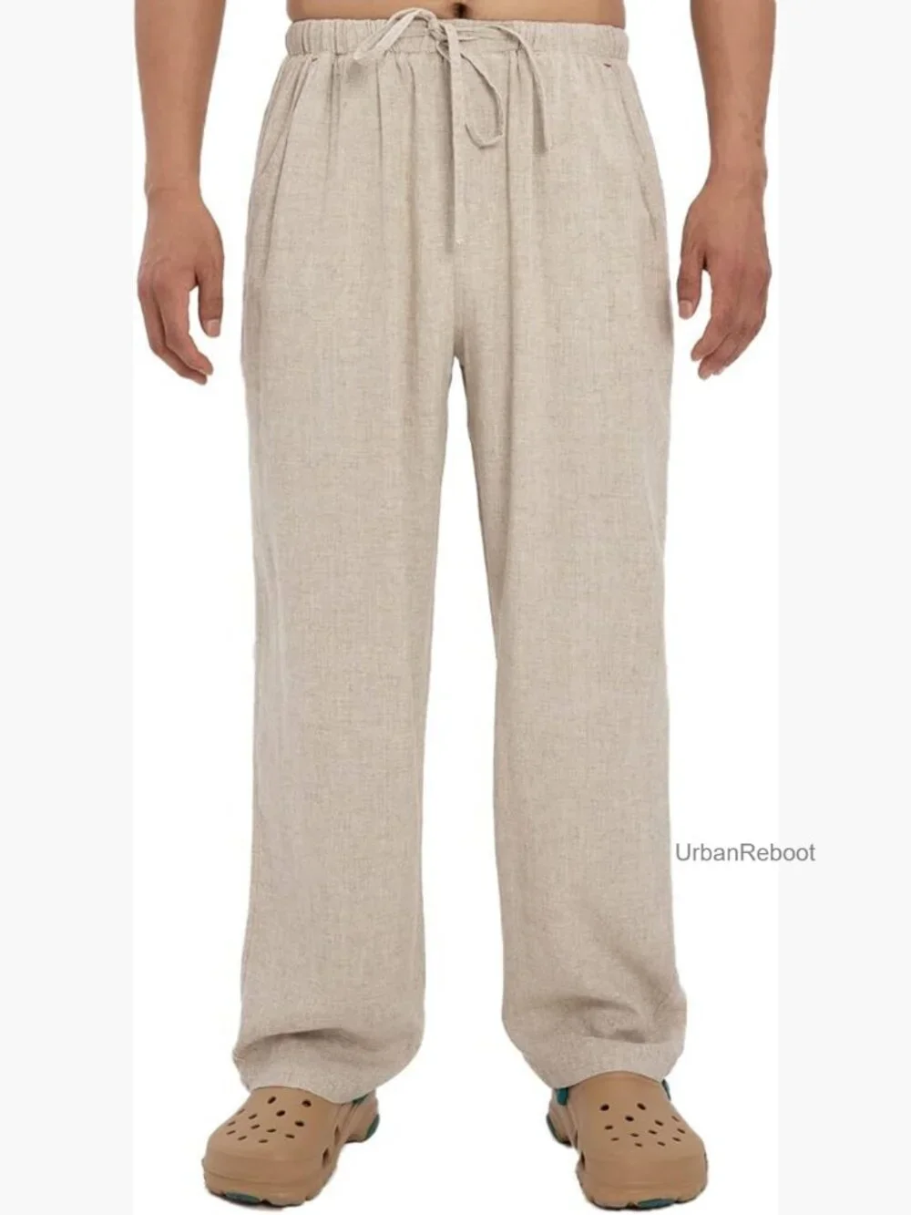 Drawstring Loose Linen Beach Pants Elastic Waist Yoga Lounge Trousers Pajamas